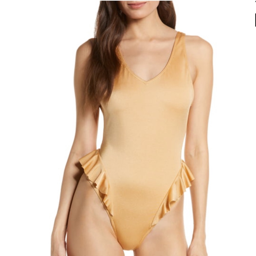 Something Navy Gold Cream One Piece Swimsuit